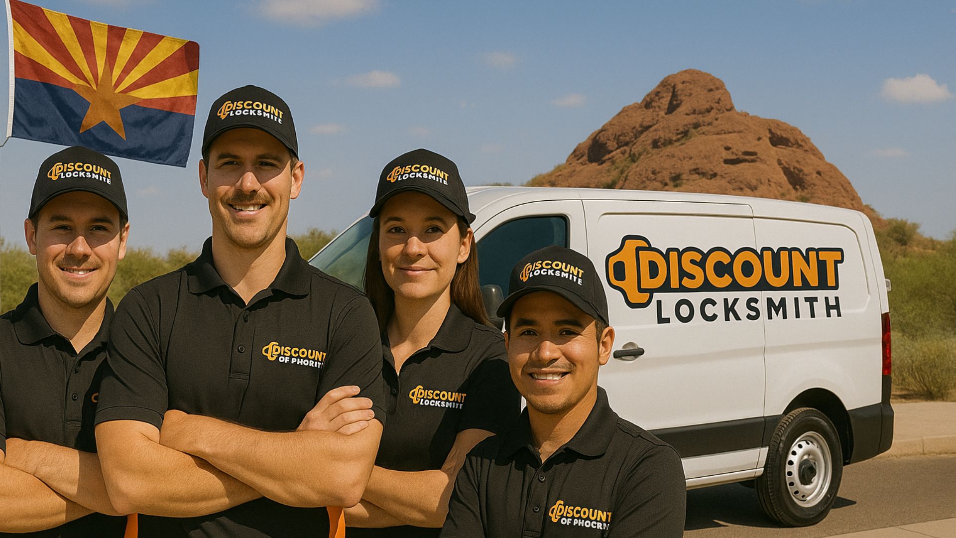 Discount Locksmith of Phoenix technician beside the service van